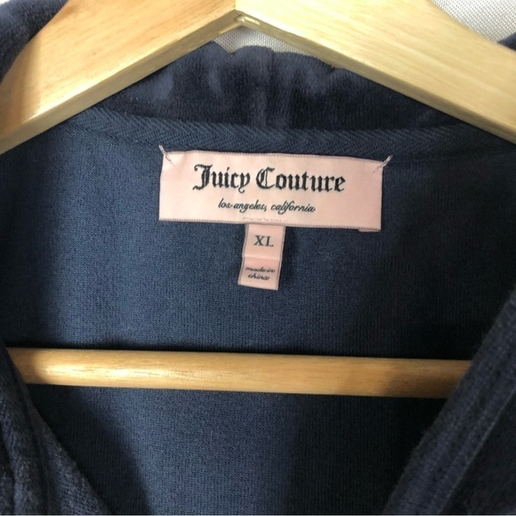 Juicy Couture Y2K Navy Blue Silver Rhinestone Logo Velour Track Suit Jacket XL - Picture 3 of 4